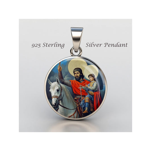 Saint Sarkis Religious Devotional sterling silver 925 Christian Medal Patron Pendant