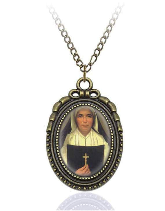 Blessed Theodore Guerin Mother Catholic Necklace Bronze Medal w Chain Oval Pendant Saint