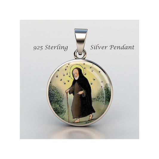 Saint Modomnoc Patron Of Bees Religious Devotional sterling silver 925 Christian Medal