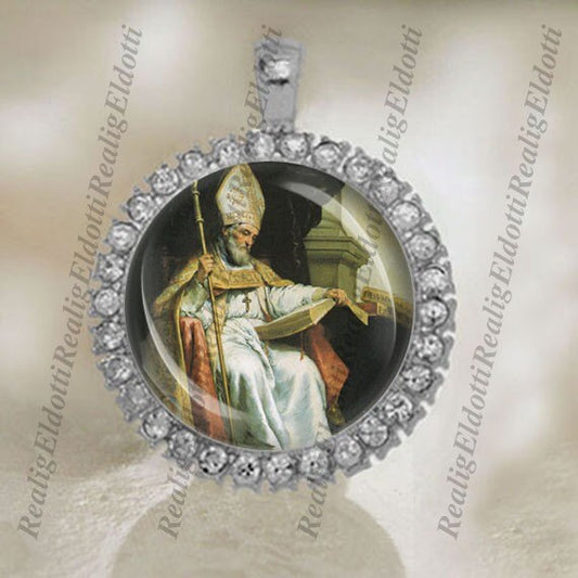 St Isidore of Seville Christian Patron Catholic Silver Tone Medal Pendant