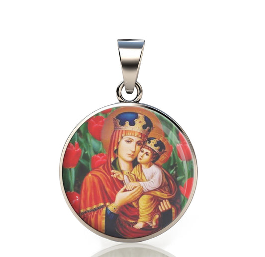 Our Lady Mary 925 Sterling Silver Round VI Pendant Christian Religious Medal Small 20mm