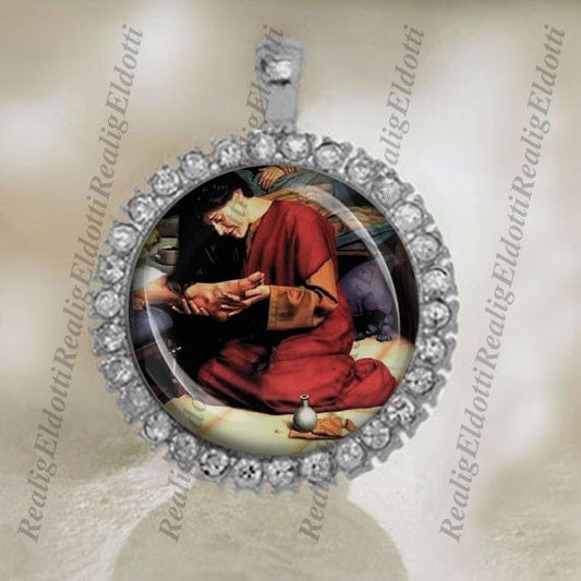 St Mary Magdalene Washes Jesus Feet Christian Catholic Silver Tone Medal Pendant