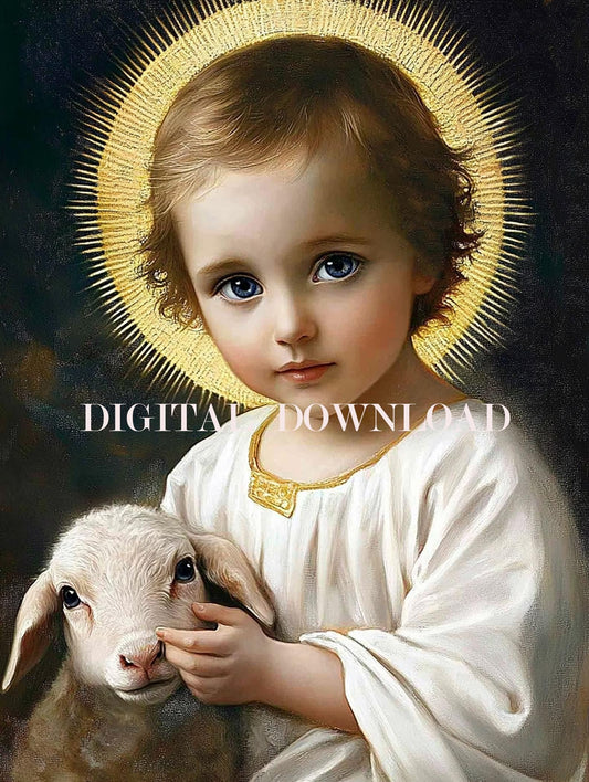 Child Jesus with Lamb Religious Catholic Art Digital Image image 0