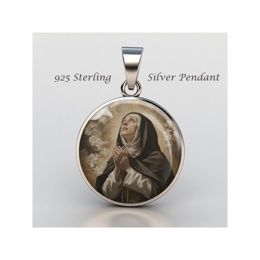 Saint Teresa Of Avila Catholic sterling silver 925 Christian Medal Patron image 0