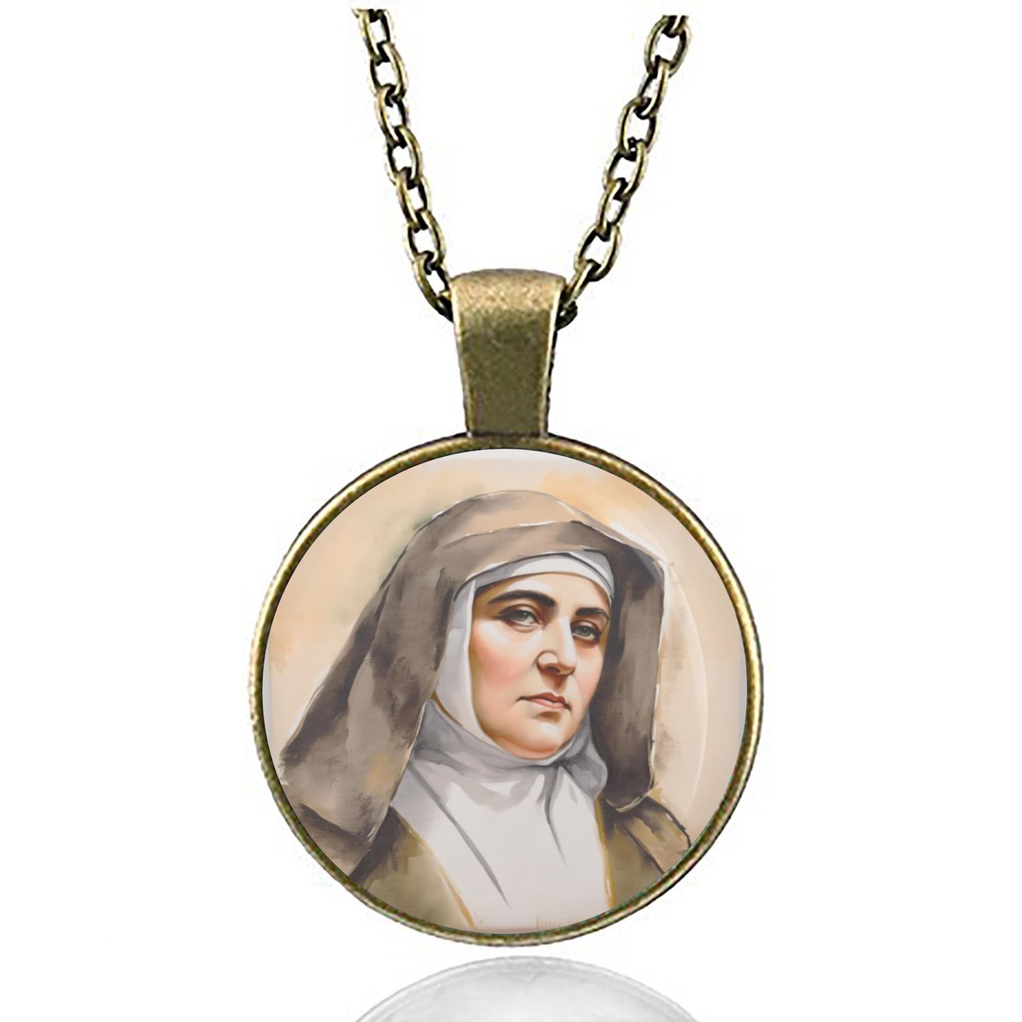 St Edith Stein Hand Painted Patron of Europe Catholic Medal Pendant Necklace