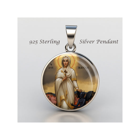 Saint Marina With Evil Catholic sterling silver 925 Christian Medal Patron image 0