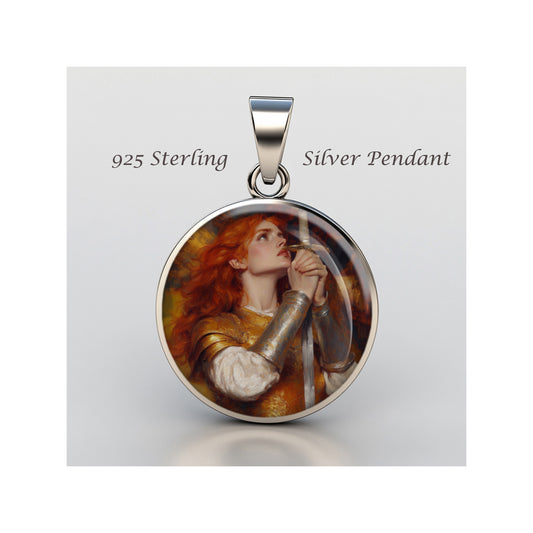 Saint Joan Of Arc Catholic sterling silver 925 Christian Medal Patron Pendant image 0
