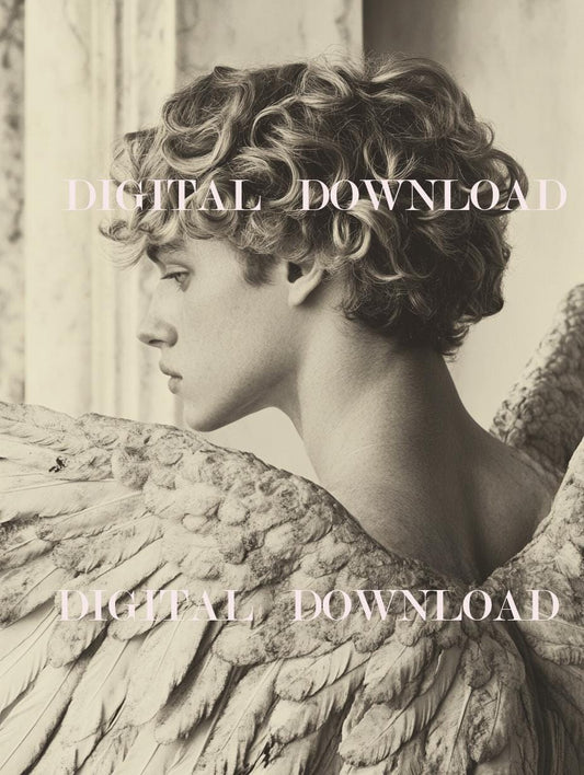 Guardian Angel Black White Print Religious Art Digital Image image 0