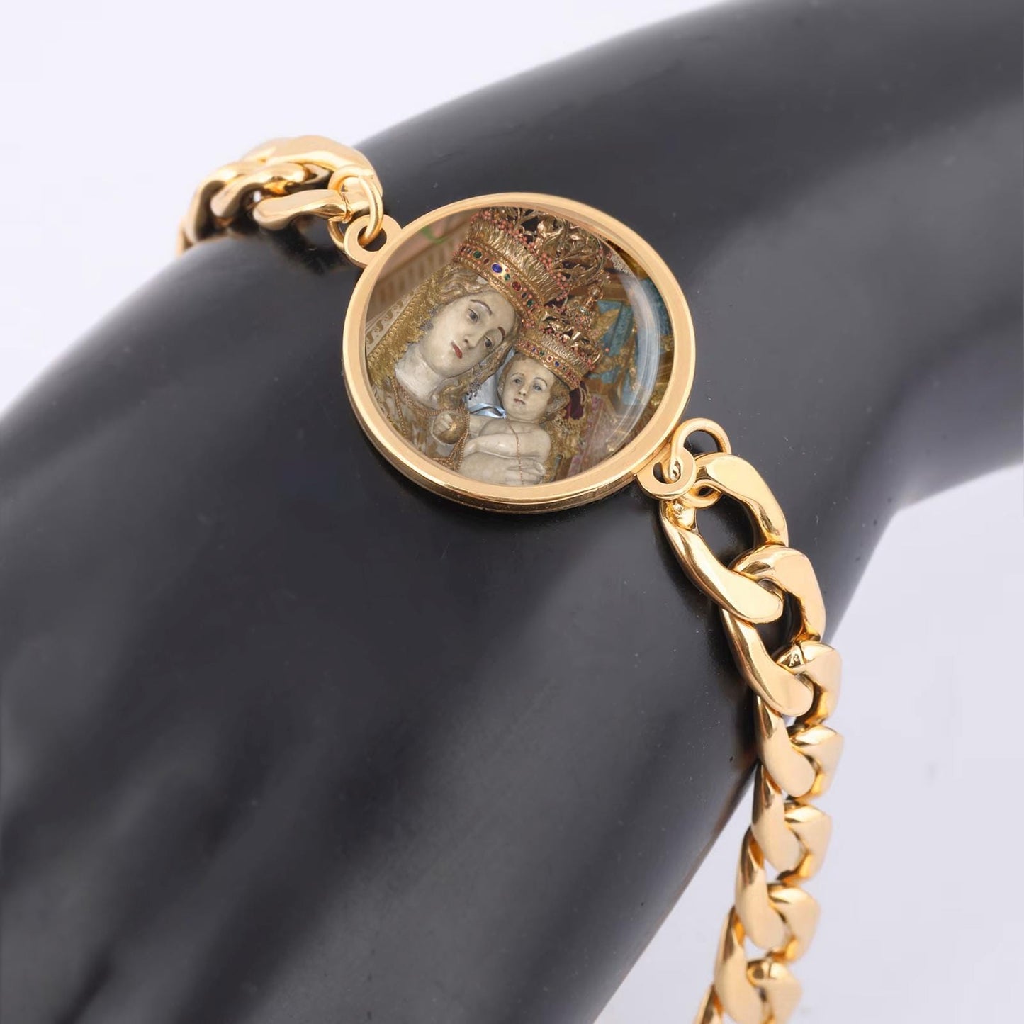 Our Lady Audience Udienza Curb Bracelet Gold or Silver tone Religious Jewelry Simple Chain