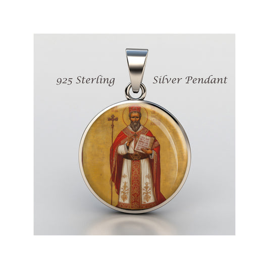 Saint Cyprian Catholic sterling silver 925 Christian Medal Patron Pendant image 0