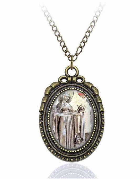 St Godelieve Catholic Necklace Bronze Medal w Chain Oval Pendant Saint