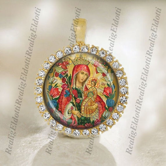 The Virgin and Child Jesus The Unfading Bloom Religious Christian Orthodox Gold Medal Cabochon