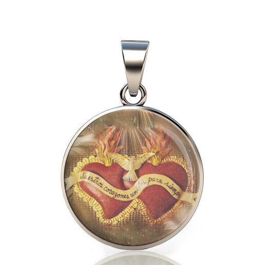 Sacred Heart Catholic 925 Sterling Silver Round Pendant Christian Religious Medal Small 20mm
