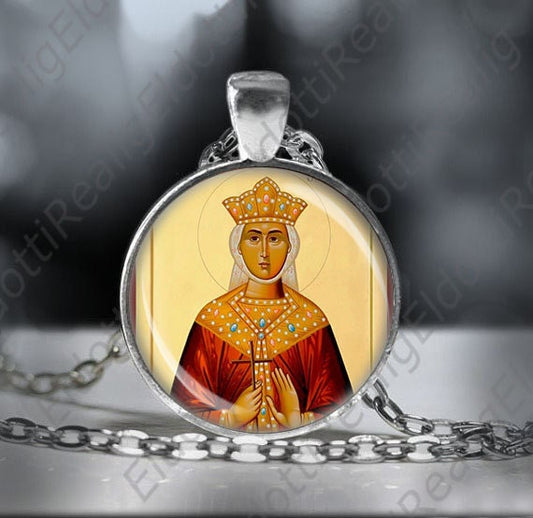 St Suzanna, Susanne Shushanik Catholic Necklace Saint Susanna Silvertone Medal w Chain Round Pendant 25mm