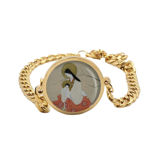 Our Lady Sacura Curb Bracelet Gold or Silver tone Religious Jewelry Simple Chain