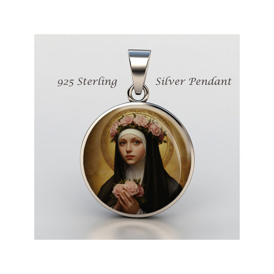 Saint Rose Of Lima Catholic sterling silver 925 Christian Medal Patron Pendant image 0