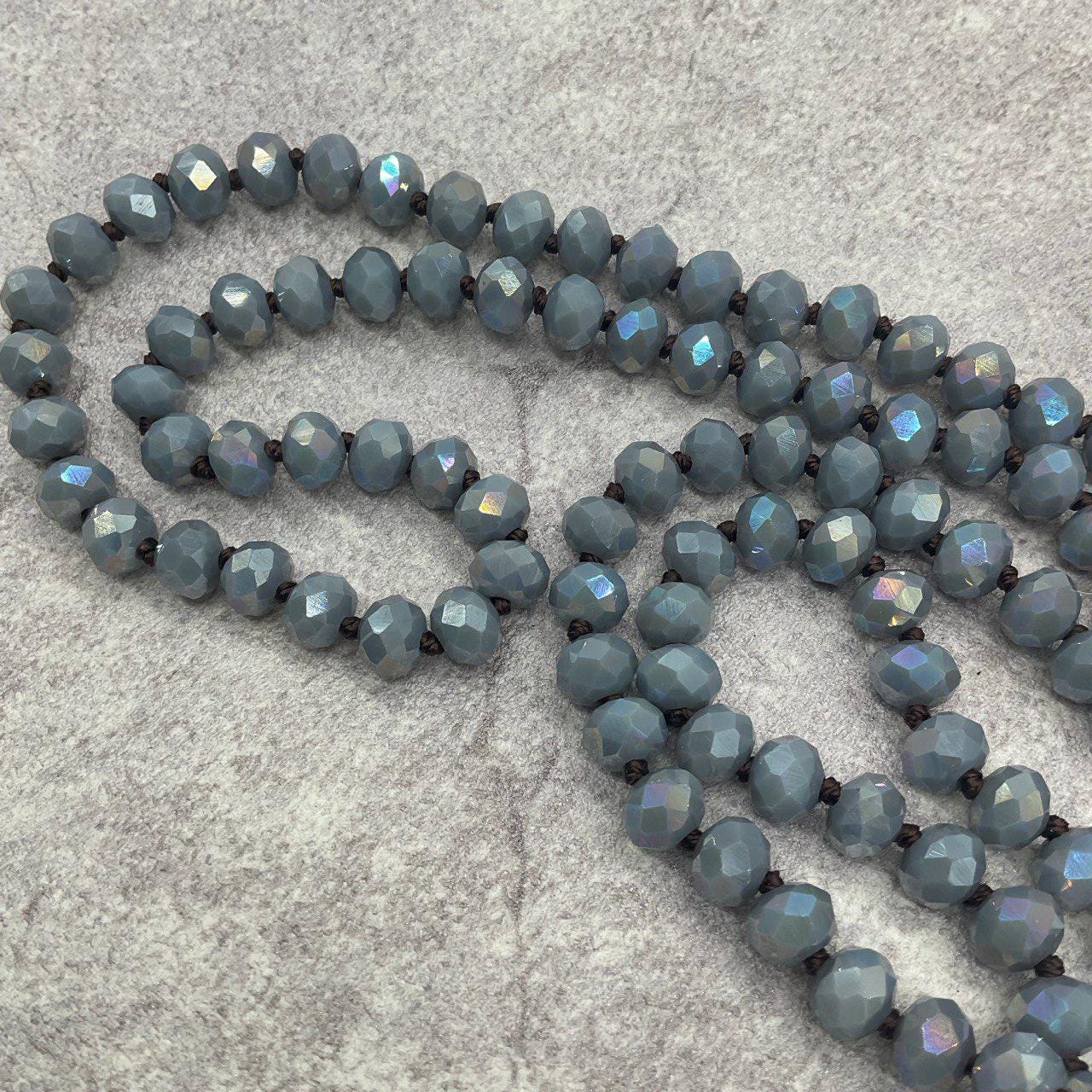 Our Lady Immaculate Heart - Purple Gray Czech Glass Beads - Long Necklace Sautoir - Virgin Mary Pendant and Tassel