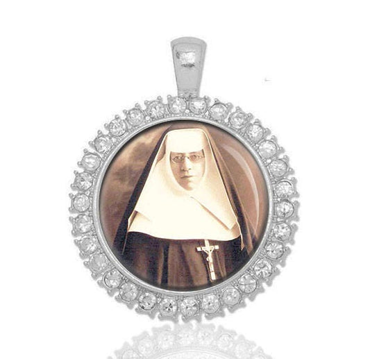 St. Katharine Drexel Round Pendant with Rhinestones