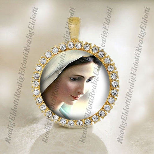 Our Lady of Medjugorje Virgin Mary Catholic Christian Gold / Silver Tone Medal Pendant