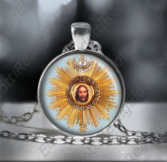 The Blessed Sacrament Catholic Medal Necklace. Jesus Christ Religious Pendant. Jesus Necklace.