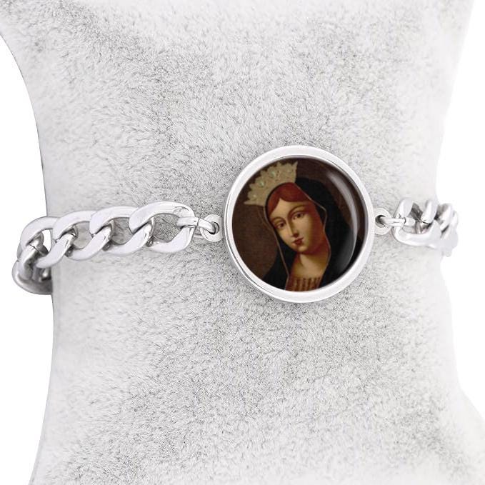 Our Lady Sassola In Campogalliano Curb Bracelet Gold or Silver tone Religious Jewelry Simple Chain