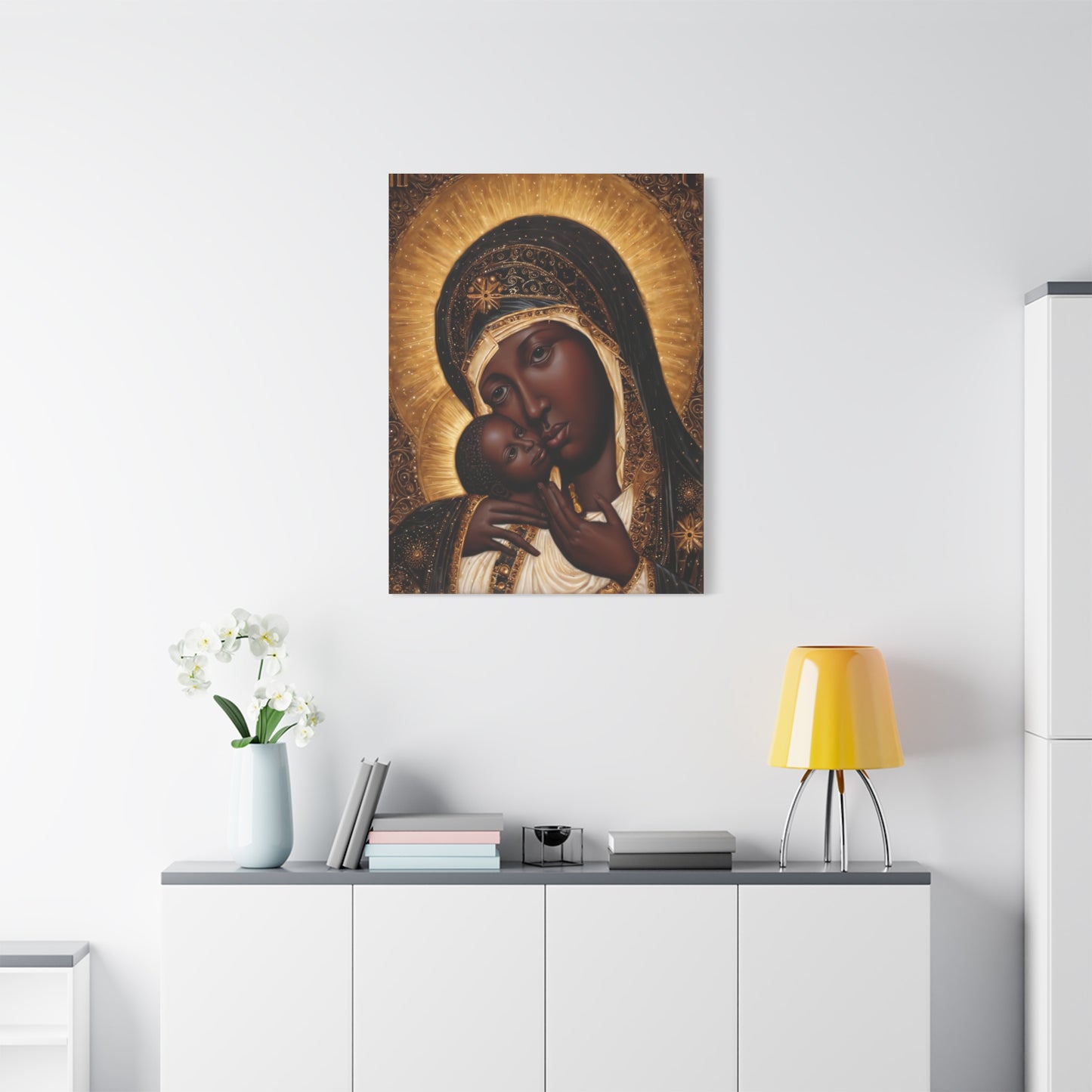 Black Madonna African Mother Mary Catholic Canvas Wall Art, Christian Decor
