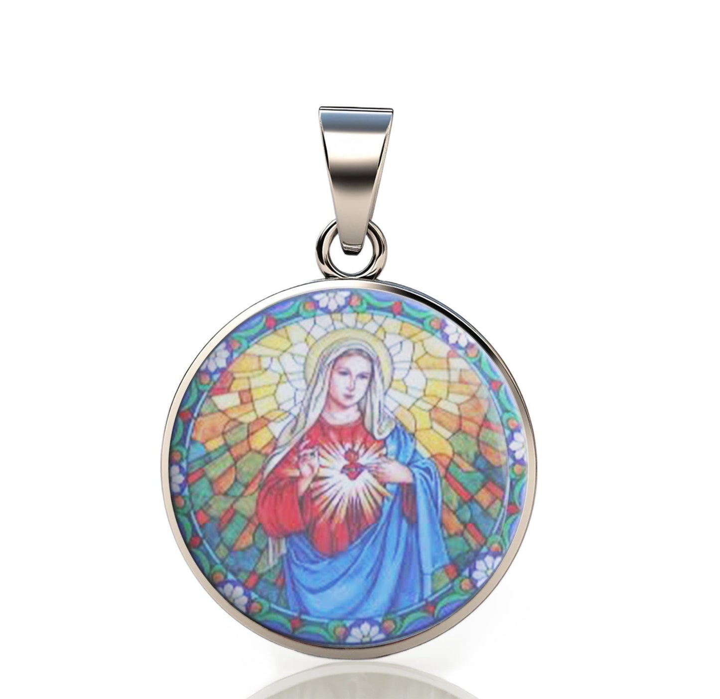 Our Lady Immaculate Mary 925 Sterling Silver IV Round Pendant Christian Religious Medal Small 20mm