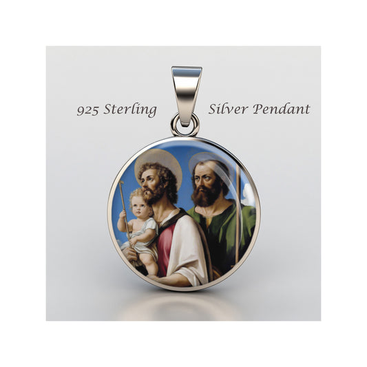 Saint Christopher W St Peter Catholic sterling silver 925 Christian Medal Patron image 0