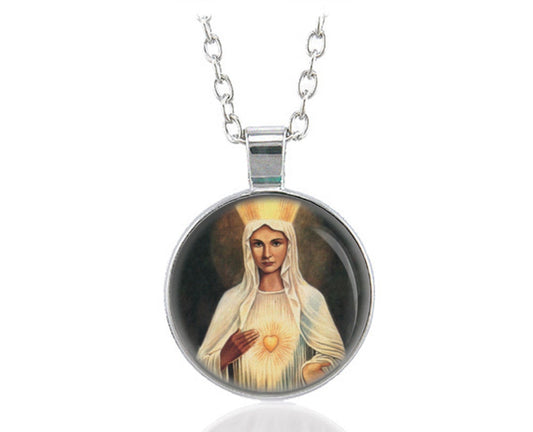 Our Lady of Beauraing Catholic Medal Mary with Golden Heart Necklace Pendant