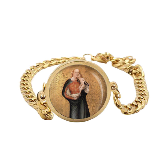 Our Lady Apocalypse Mary Curb Bracelet Gold or Silver tone Religious Jewelry Simple Chain