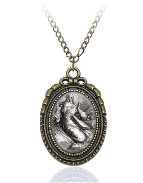St Abraham Eremita Necklace Bronze Medal w Chain Oval Pendant Male Saint