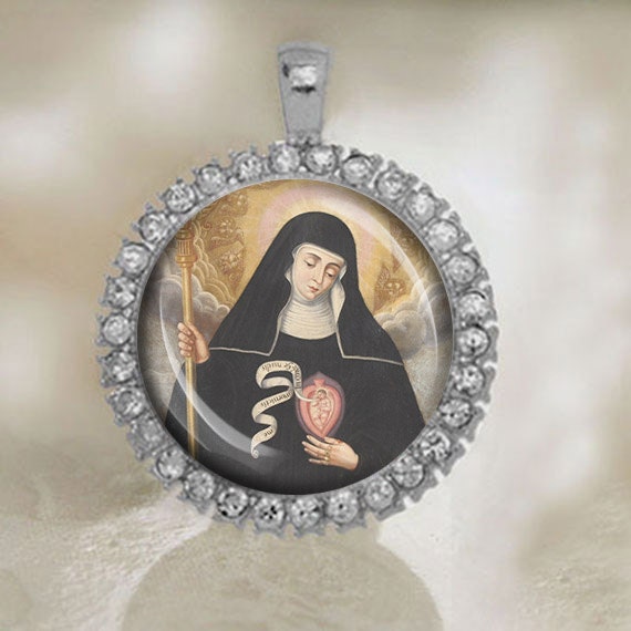 St Gertrude the Great Medal Catholic Silver Tone Religious Jewelry NEW