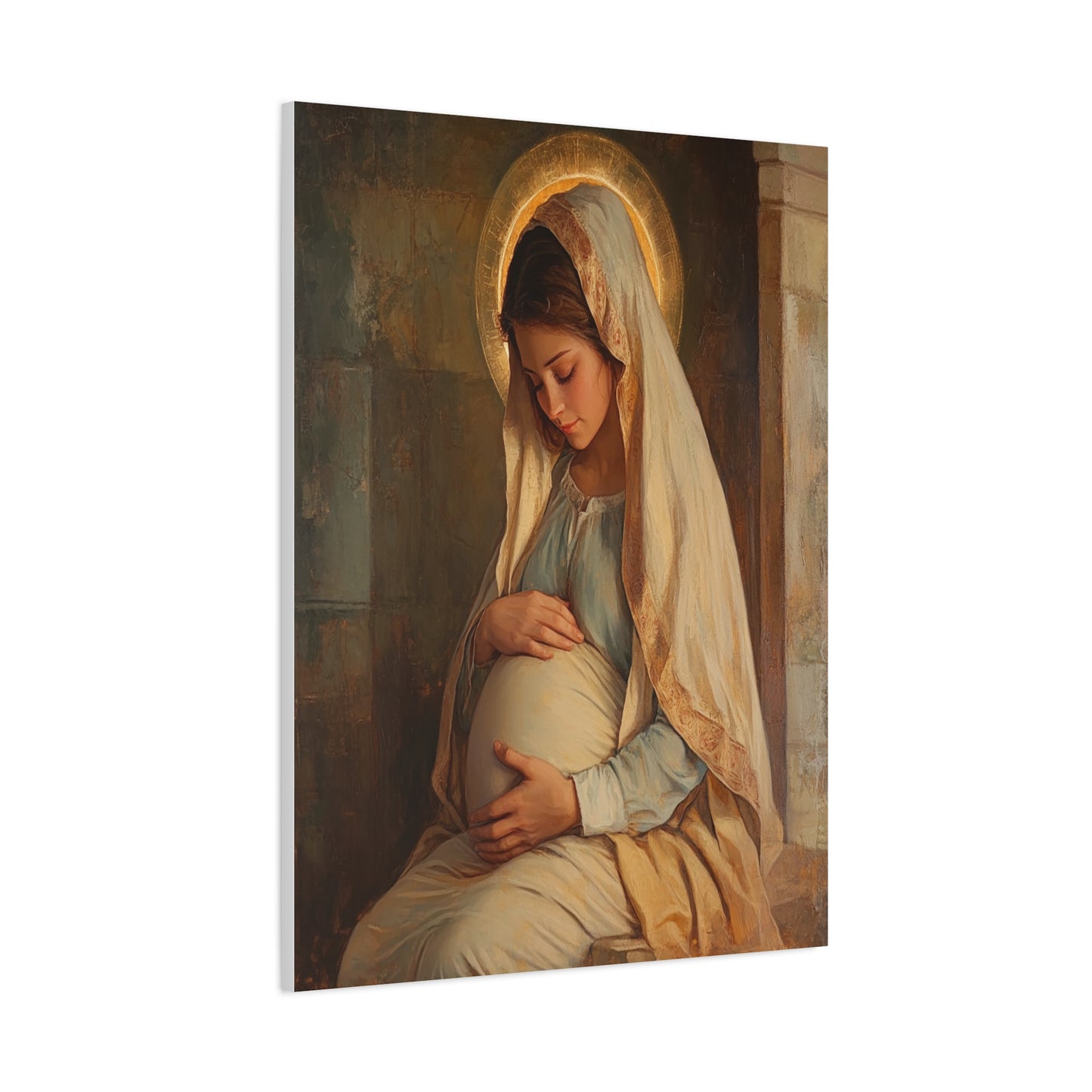 Mother Mary During Her Pregnancy Catholic Canvas Wall Art, Christian Decor