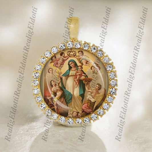 Our Lady of Salvation and Light Christian Catholic Gold Tone Medal Pendant Jewelry
