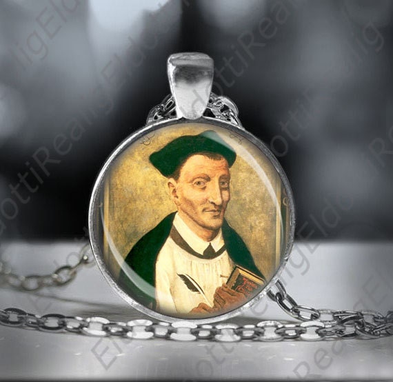St Thomas a Kempis Catholic Christian Necklace Medal Round Silvertone Pendant Author of The Imitation of Christ