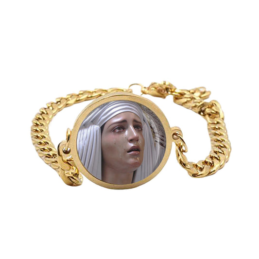 Our Lady Tears Sorrowful Mother Mary Curb Bracelet Gold or Silver tone Religious Jewelry Simple Chain