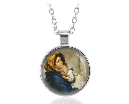 Madonna of the Street Necklace Virgin of Ferruzzi Catholic Pendant Round Medal