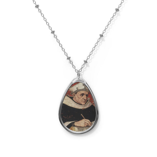 albertus Magnus Necklace Drop Oval Pendant Silver Tone Medal