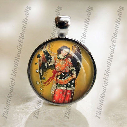 Barachiel the Archangel Christian Silvertone Medal Pendant Cabochon Religious Jewelry