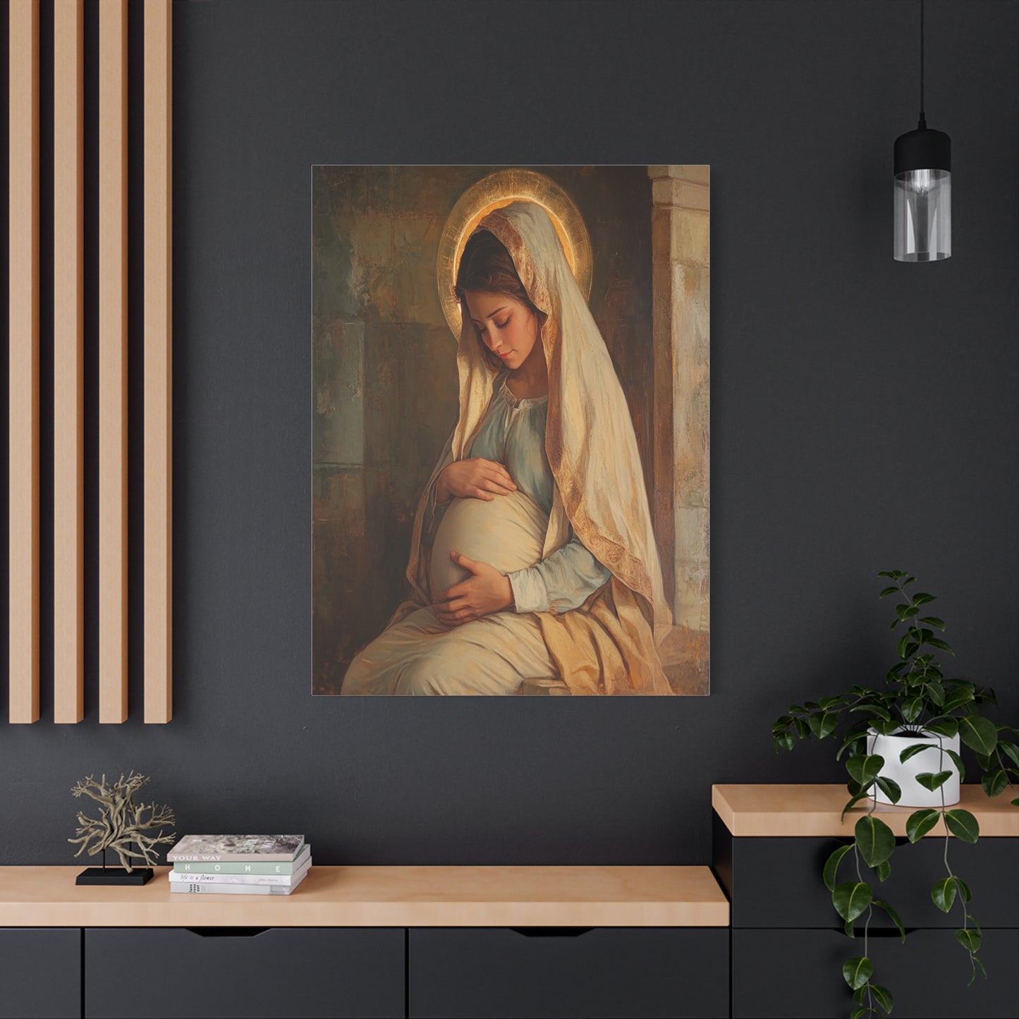 Mother Mary During Her Pregnancy Catholic Canvas Wall Art, Christian Decor