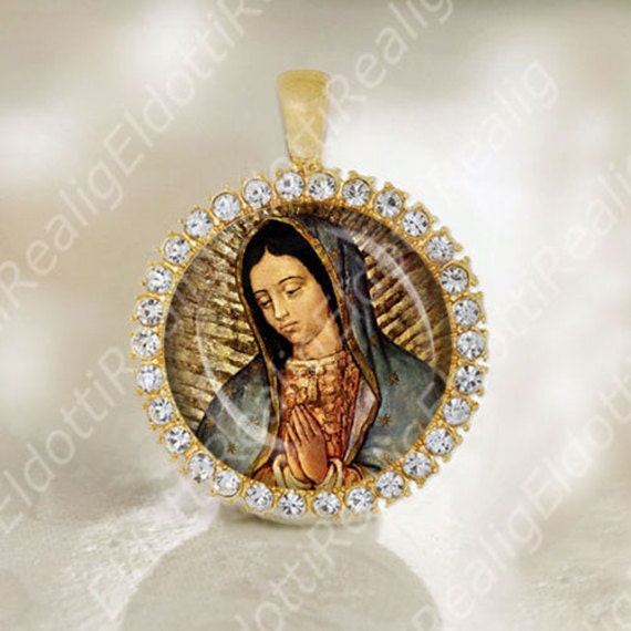 Virgin Mary Medal Our Lady of Guadalupe Catholic Religious Gold Tone Jewelry NEW.