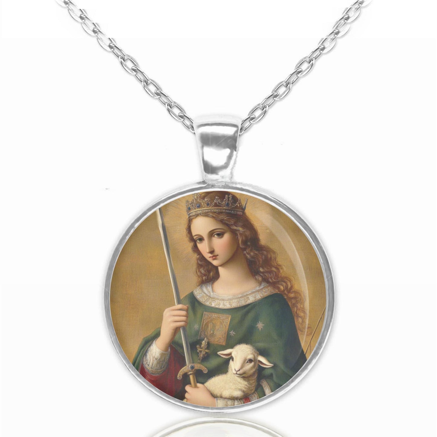 St Agnes Necklace - Christian Patron Saint Pendant. Religious Necklace.