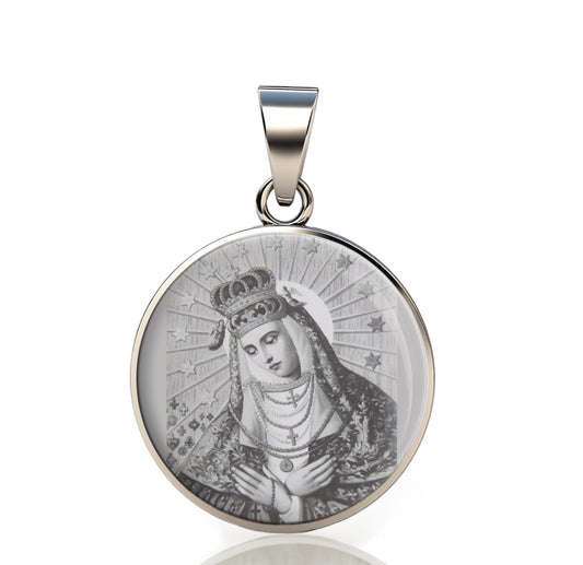 Our Lady Queen Of Heaven 925 Sterling Silver Round Pendant Christian Religious Medal Small 20mm