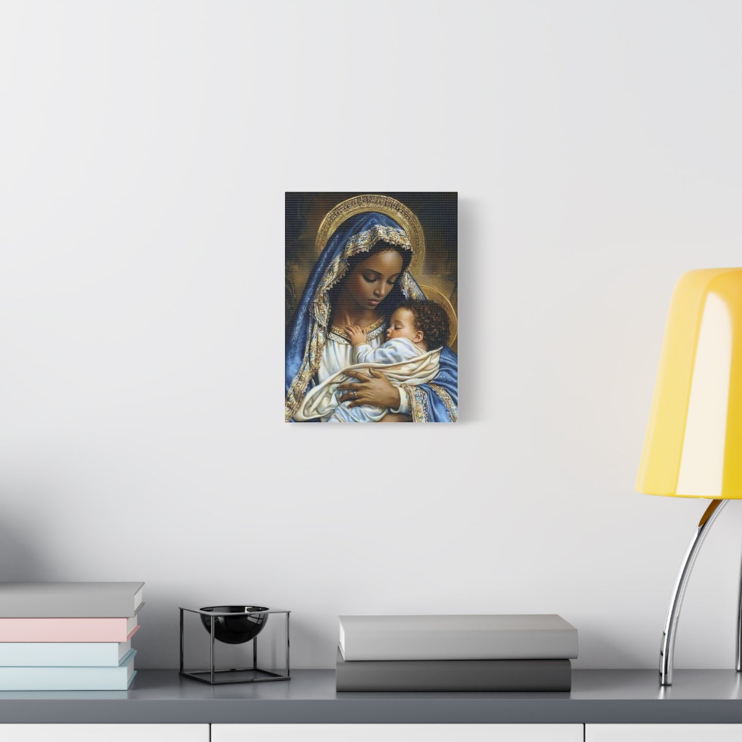 Black Mary African Mother with Baby Jesus Catholic Canvas Wall Art, Christian Decor