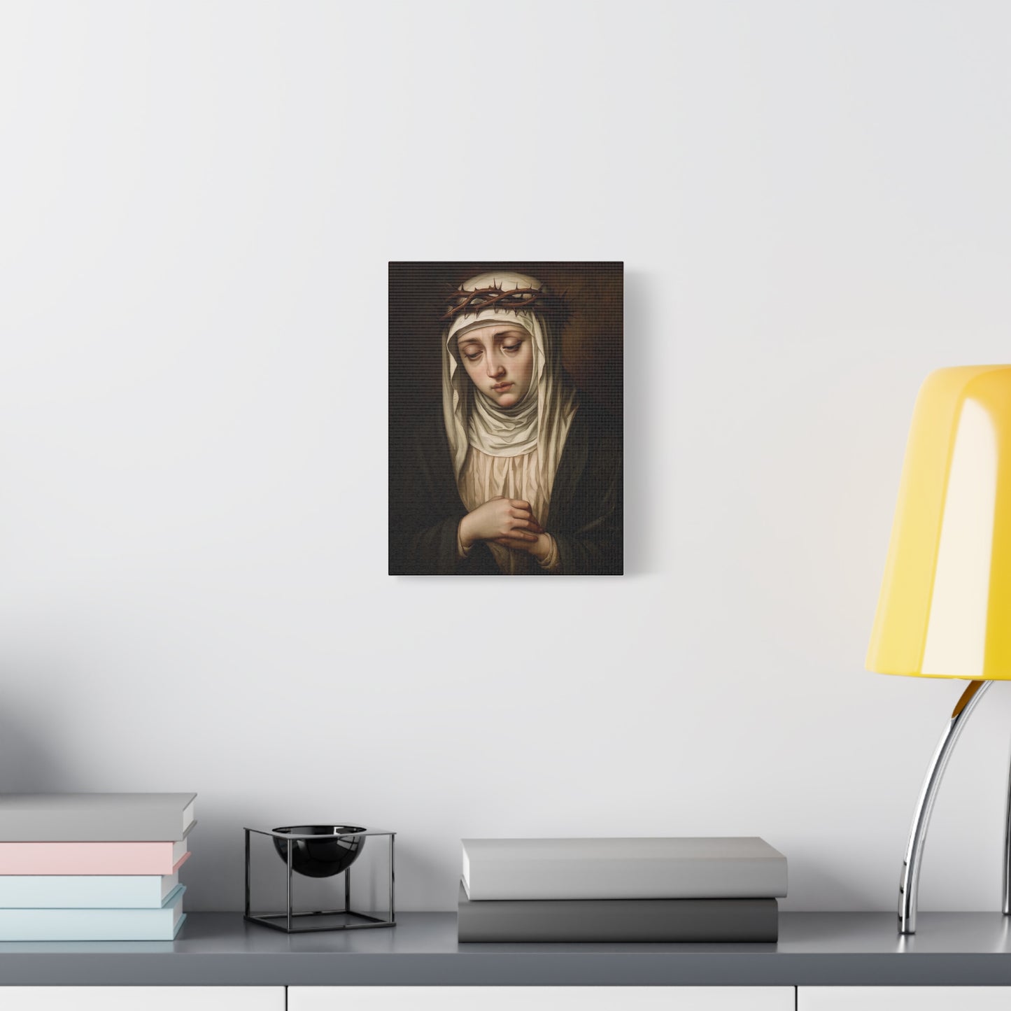 St. Catherine of Siena with Crown of Thorns Catholic Canvas Wall Art, Christian Decor