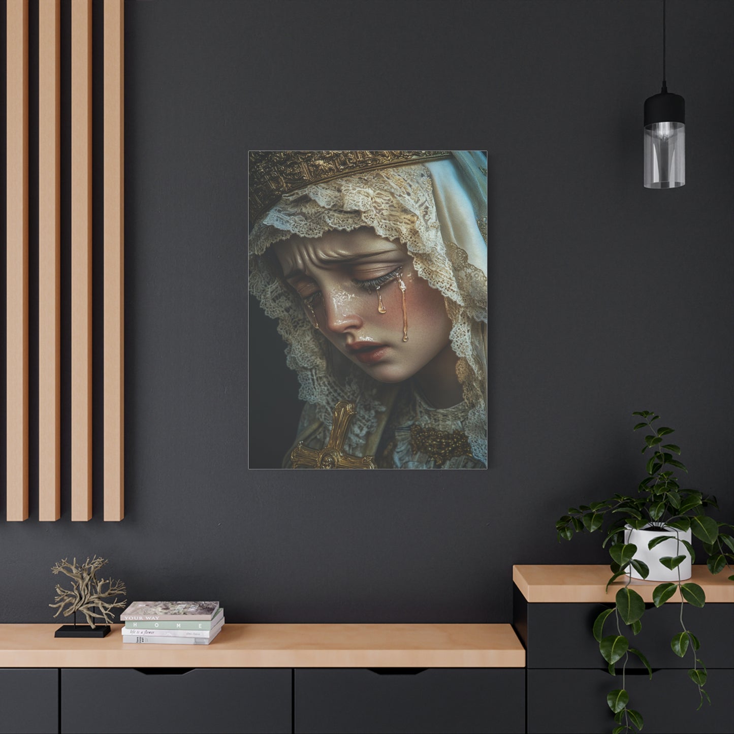 Sorrowful Mary - Holy Mary with Tears Catholic Canvas Wall Art, Christian Decor