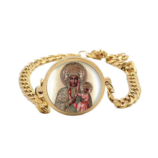 Our Lady Czestochowa Curb Bracelet Gold or Silver tone