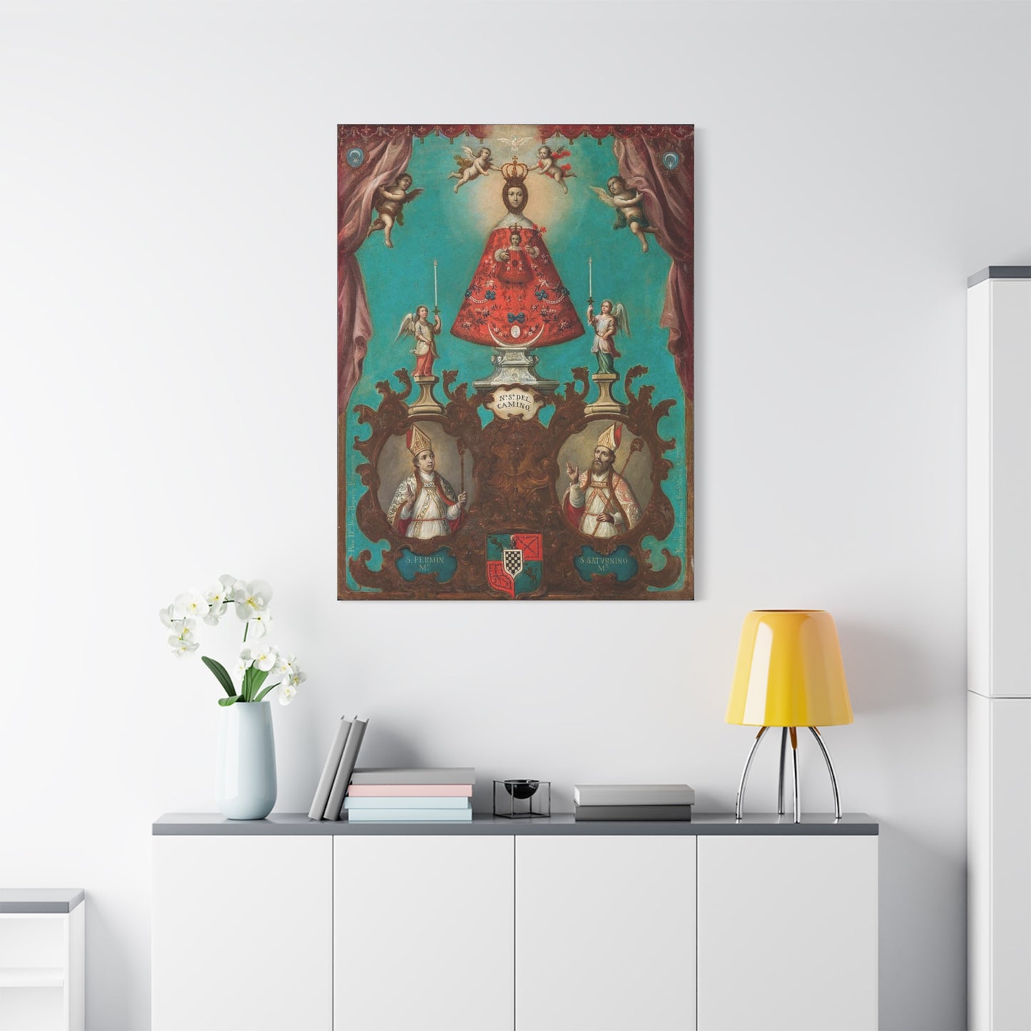The Virgin of El Camino with St Fermin and St Saturnino Catholic HQ Print on Canvas Ready To Hang - Virgin Mary Canvas