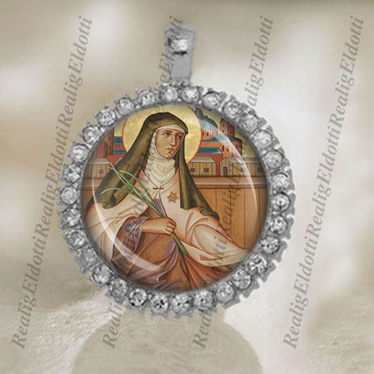 St Edith Stein Christian Patron Catholic Silver Tone Medal Cabochon Pendant