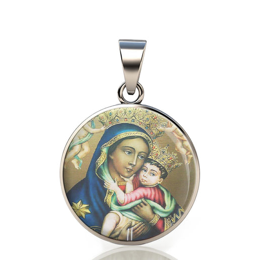 Our Lady Mount Carmel 925 Sterling Silver Round Pendant Christian Religious Medal Small 20mm